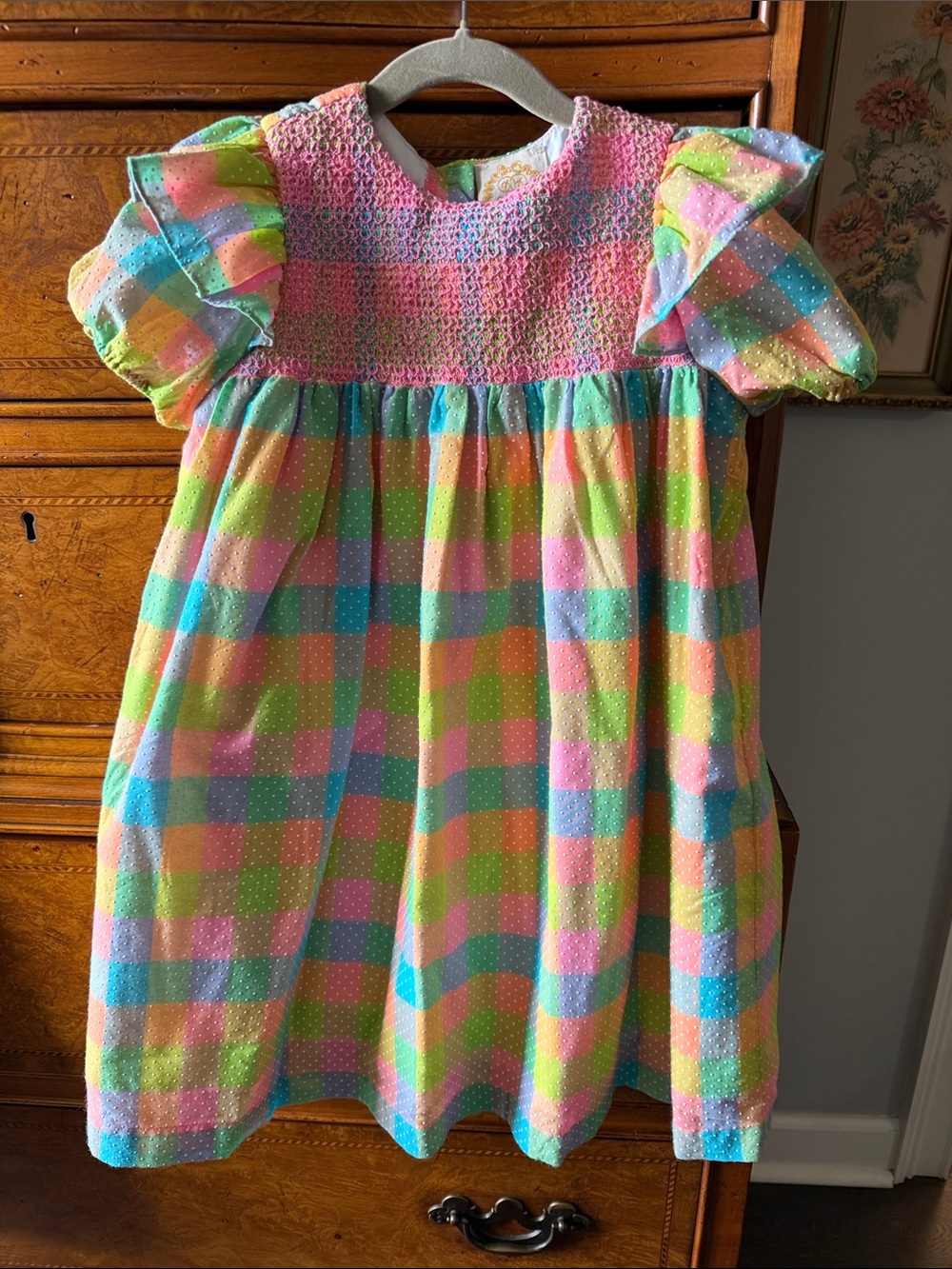 Pastel Plaid Smocked Girls' Dress - Multicolor